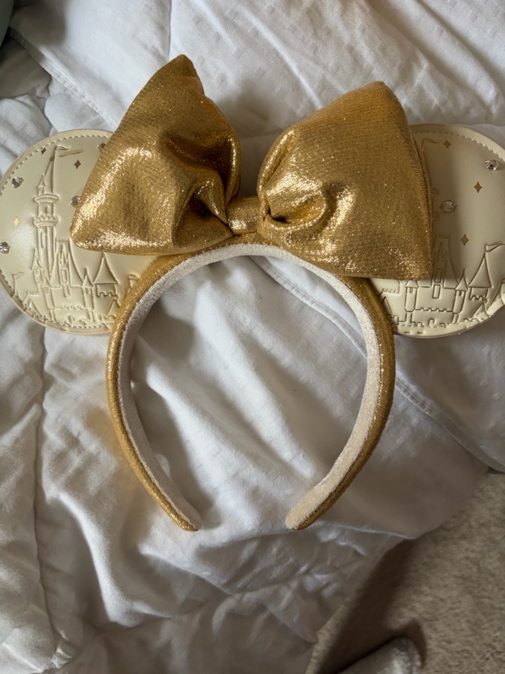 Disney Gold Glitter Bow and Ivory Castle Ear Headband